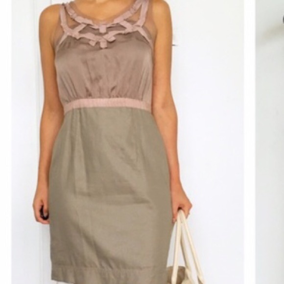 Ann Taylor LOFT Taupe Dress with Ribbon Detail - Picture 3 of 5